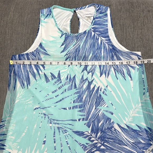 Calvin Klein Womens Sleeveless Palm Print Blue Aqua Lined Sheath Dress Size 8 - Picture 2 of 9
